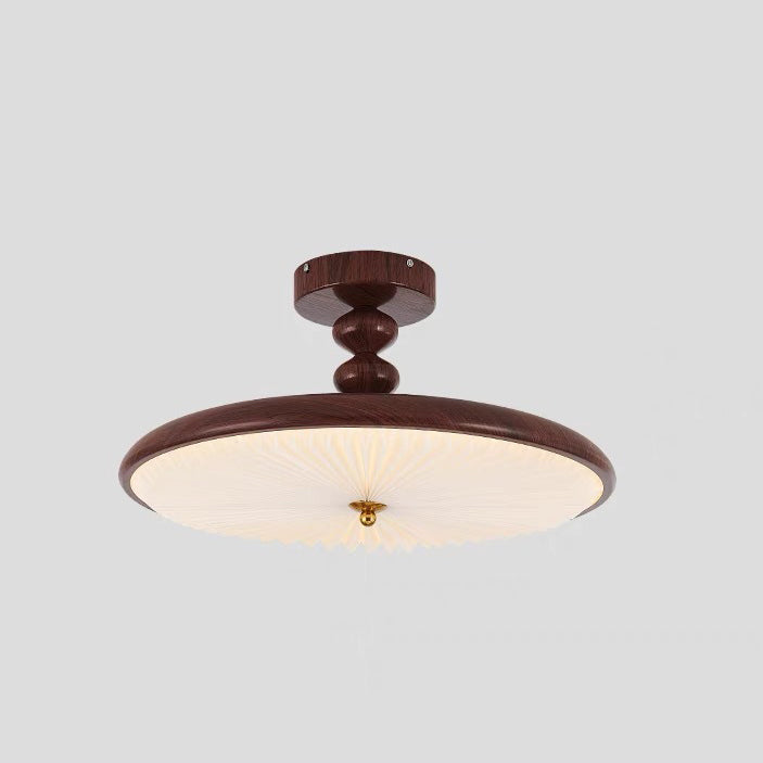 Plafonnier semi-encastré à LED avec abat-jour en PVC plissé et cadre en fer à perles rondes rétro contemporain pour chambre 