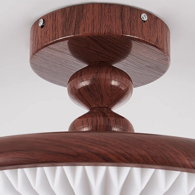 Plafonnier semi-encastré à LED avec abat-jour en PVC plissé et cadre en fer à perles rondes rétro contemporain pour chambre 