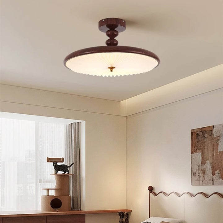 Plafonnier semi-encastré à LED avec abat-jour en PVC plissé et cadre en fer à perles rondes rétro contemporain pour chambre 