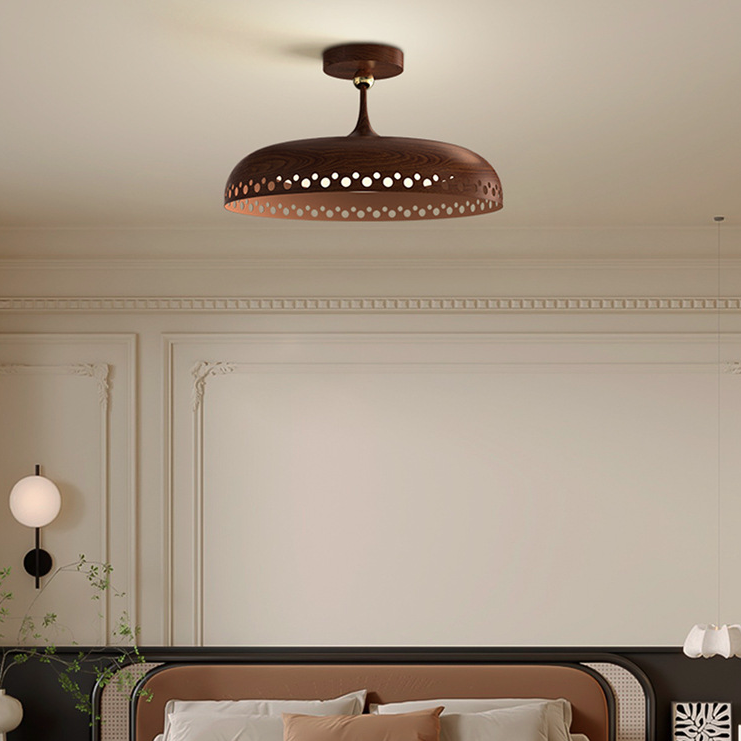 Contemporary Creative Round Disc Hollow Out Iron Frame Acrylic Shade LED Semi-Flush Mount Ceiling Light For Bedroom