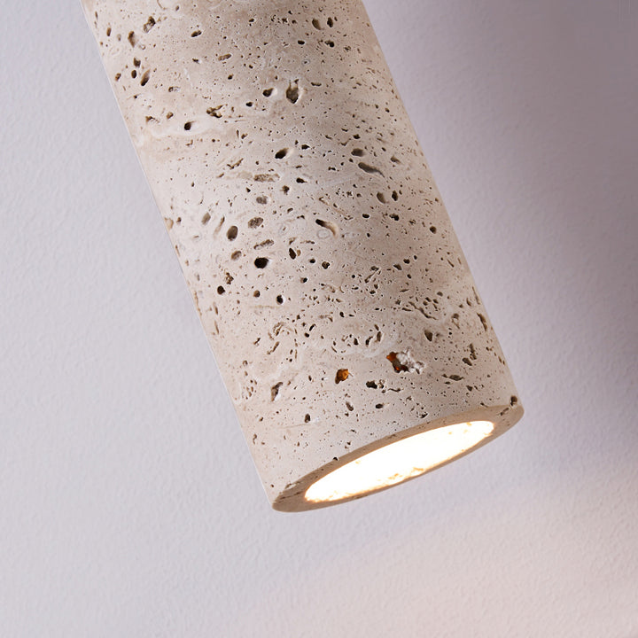 Cylindre Rétro Contemporain en Bois Massif Travertin Suspension Luminaire à 1 Lumière pour Chambre 