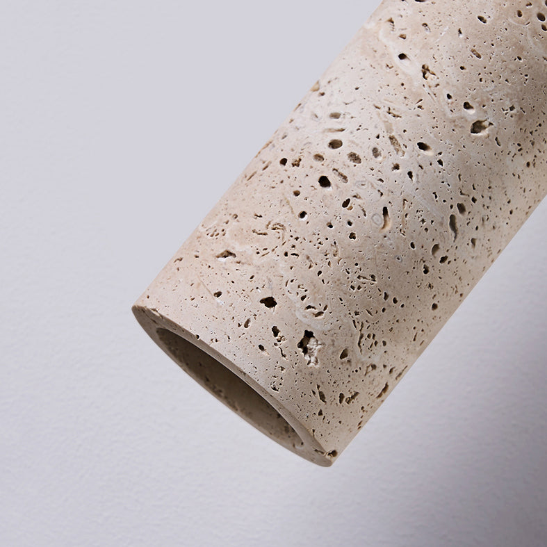 Cylindre Rétro Contemporain en Bois Massif Travertin Suspension Luminaire à 1 Lumière pour Chambre 