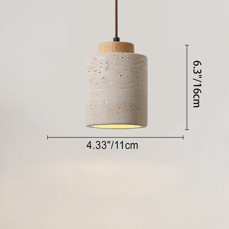 Traditionelle Vintage Zylinder Holz Travertin 1-Licht Pendelleuchte für Schlafzimmer 