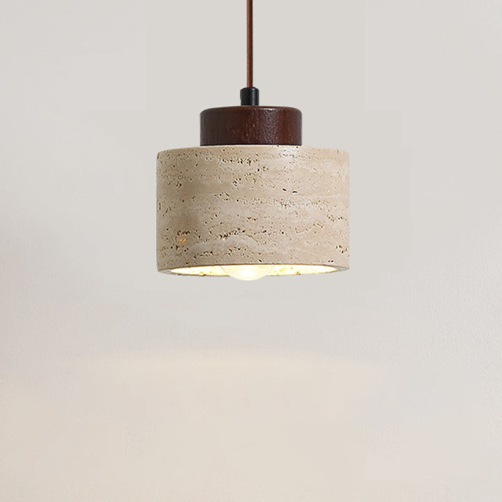 Traditionelle Vintage Zylinder Holz Travertin 1-Licht Pendelleuchte für Schlafzimmer 