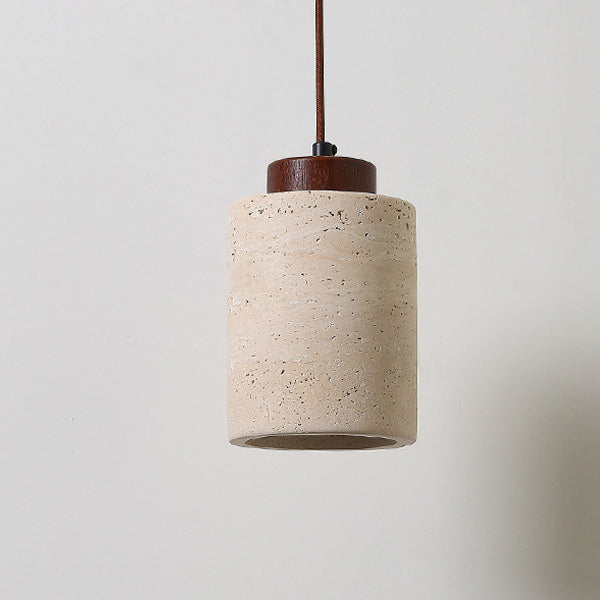 Traditionelle Vintage Zylinder Holz Travertin 1-Licht Pendelleuchte für Schlafzimmer 