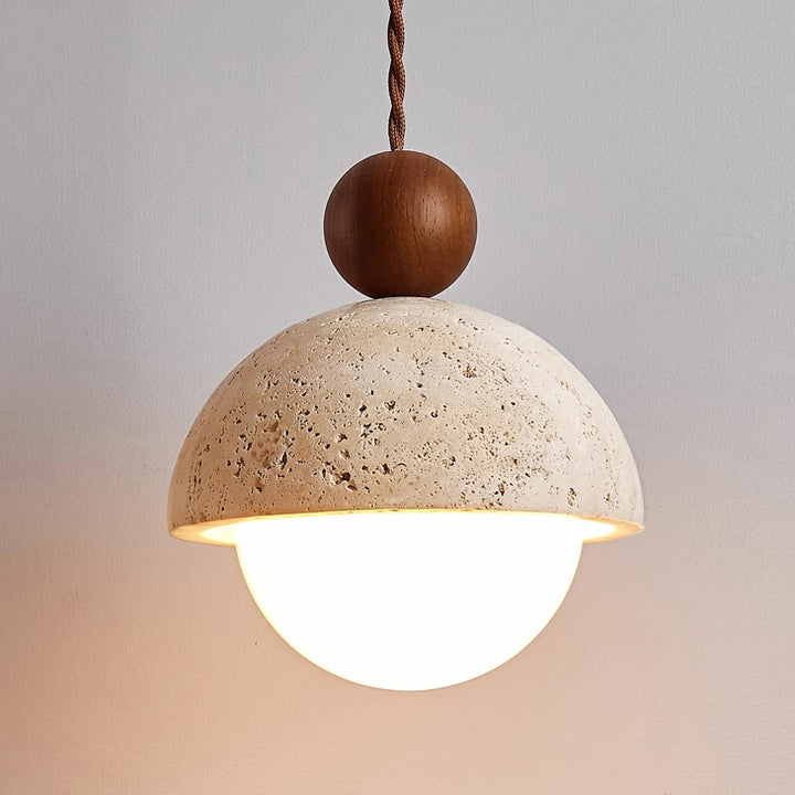 Traditional Japanese Multi Orb Solid Wood Travertine 1-Light Pendant Light For Living Room