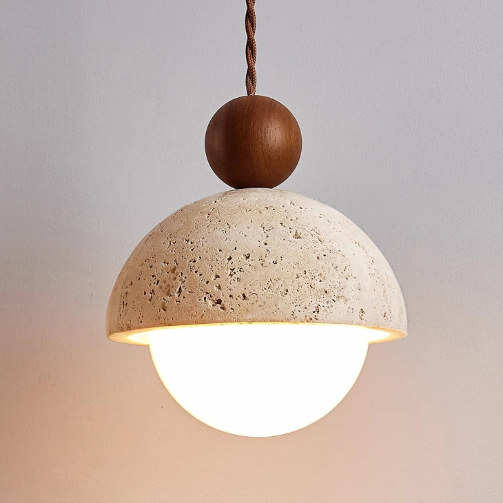 Traditionelle japanische Multi Orb Holz Travertin 1-Licht Pendelleuchte für Wohnzimmer 