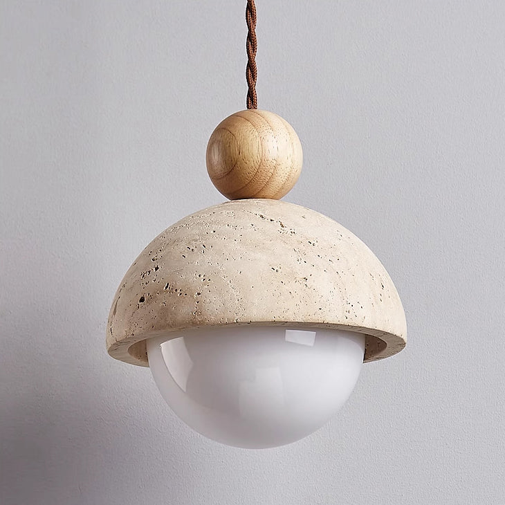 Traditional Japanese Multi Orb Solid Wood Travertine 1-Light Pendant Light For Living Room