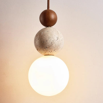 Traditionelle japanische Multi Orb Holz Travertin 1-Licht Pendelleuchte für Wohnzimmer 