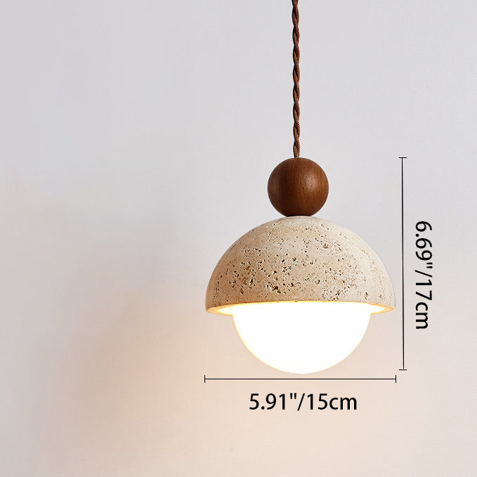 Traditional Japanese Multi Orb Solid Wood Travertine 1-Light Pendant Light For Living Room