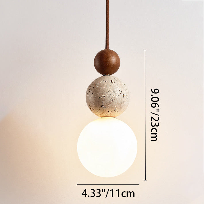 Traditional Japanese Multi Orb Solid Wood Travertine 1-Light Pendant Light For Living Room