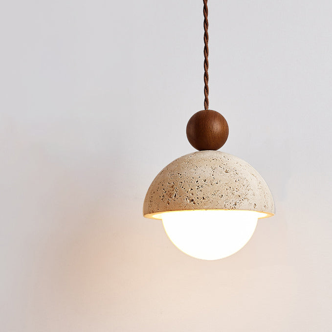 Traditional Japanese Multi Orb Solid Wood Travertine 1-Light Pendant Light For Living Room