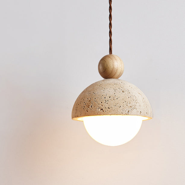 Traditional Japanese Multi Orb Solid Wood Travertine 1-Light Pendant Light For Living Room