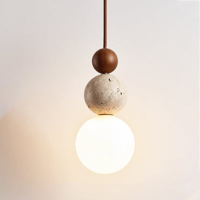Traditionelle japanische Multi Orb Holz Travertin 1-Licht Pendelleuchte für Wohnzimmer 