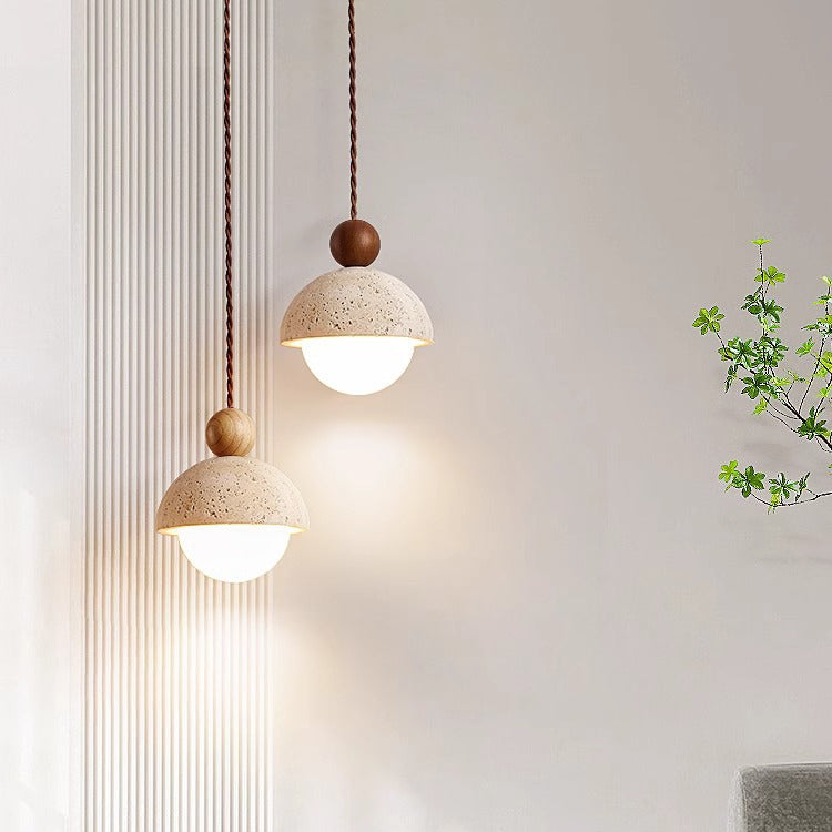 Traditionelle japanische Multi Orb Holz Travertin 1-Licht Pendelleuchte für Wohnzimmer 