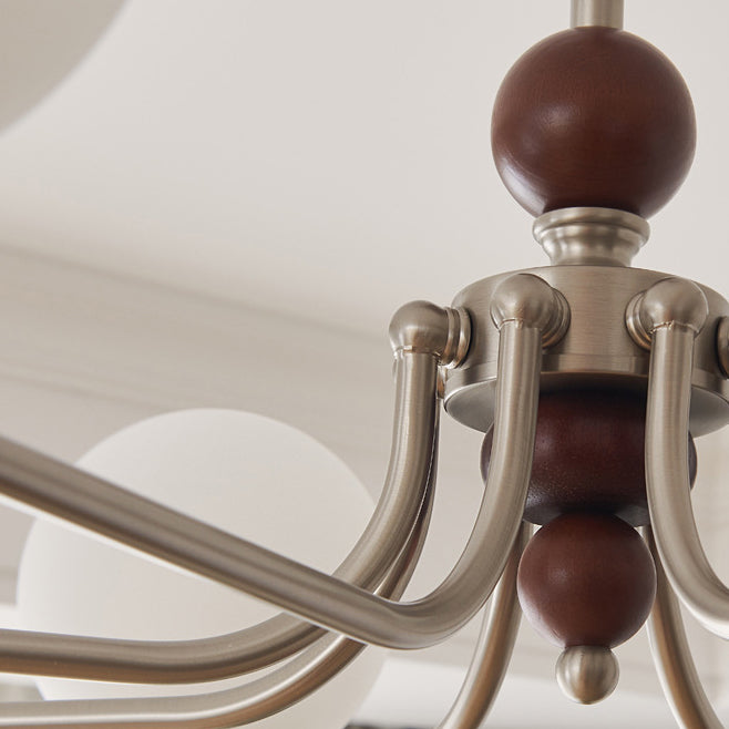 Traditioneller Vintage-Ast Gerade Stange Runde Kugel Eisen Holzrahmen Glasschirm 3/5/8 Licht Kronleuchter Für Wohnzimmer 