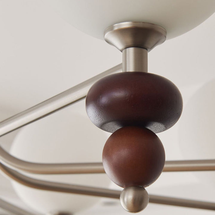 Traditioneller Vintage-Ast Gerade Stange Runde Kugel Eisen Holzrahmen Glasschirm 3/5/8 Licht Kronleuchter Für Wohnzimmer 