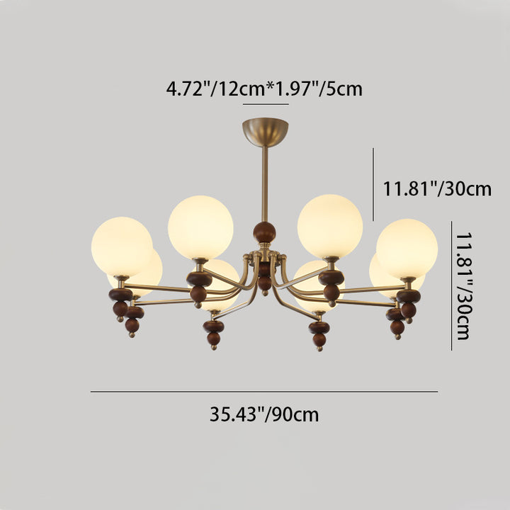 Traditioneller Vintage-Ast Gerade Stange Runde Kugel Eisen Holzrahmen Glasschirm 3/5/8 Licht Kronleuchter Für Wohnzimmer 