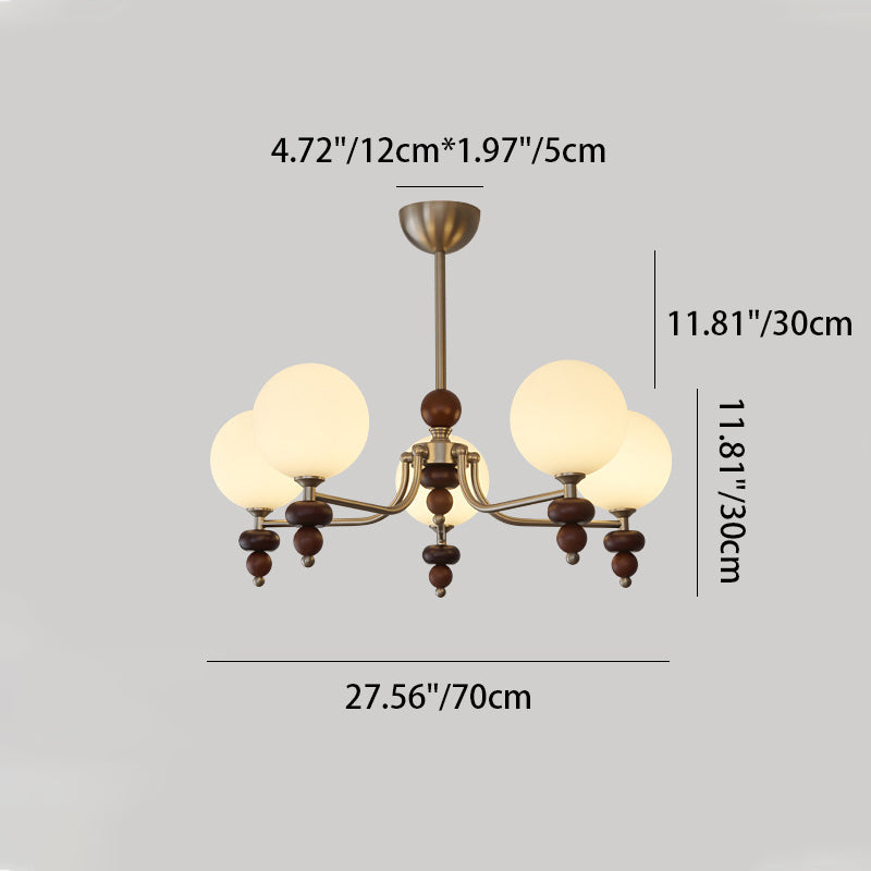 Traditioneller Vintage-Ast Gerade Stange Runde Kugel Eisen Holzrahmen Glasschirm 3/5/8 Licht Kronleuchter Für Wohnzimmer 