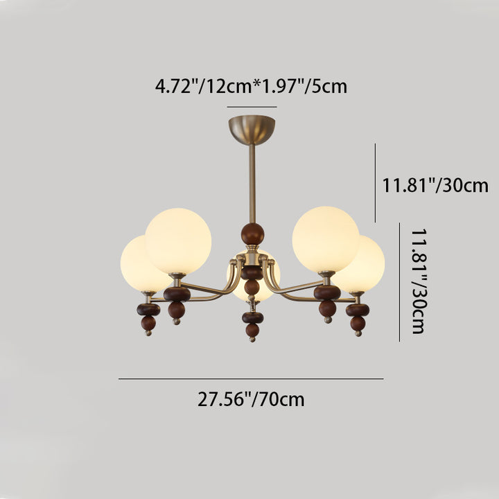 Traditioneller Vintage-Ast Gerade Stange Runde Kugel Eisen Holzrahmen Glasschirm 3/5/8 Licht Kronleuchter Für Wohnzimmer 