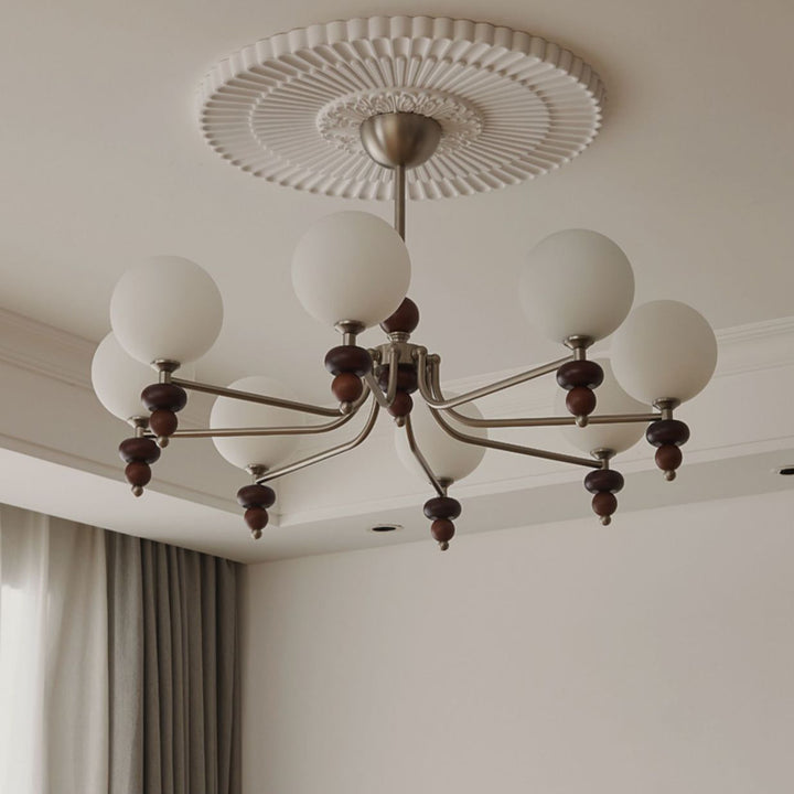 Traditioneller Vintage-Ast Gerade Stange Runde Kugel Eisen Holzrahmen Glasschirm 3/5/8 Licht Kronleuchter Für Wohnzimmer 