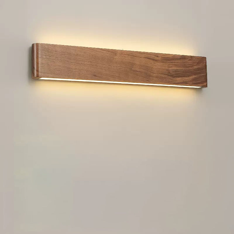 Applique murale LED moderne minimaliste rectangulaire en bois et aluminium pour chambre à coucher 