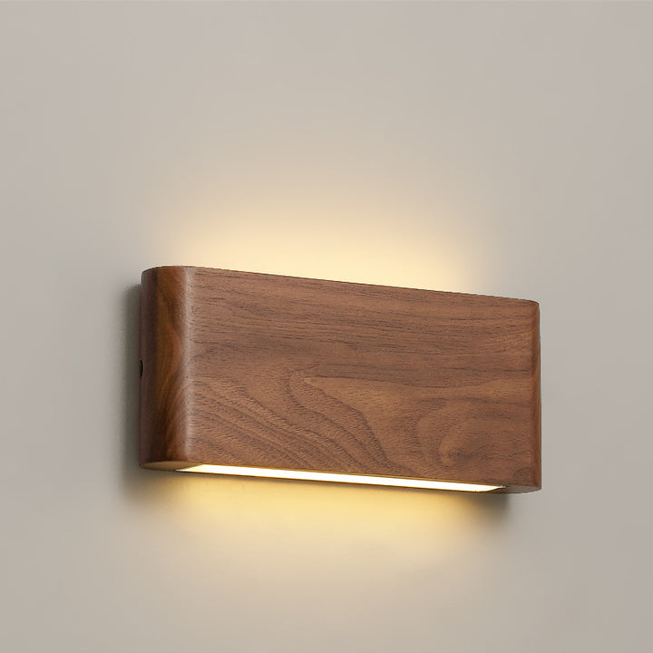 Applique murale LED moderne minimaliste rectangulaire en bois et aluminium pour chambre à coucher 