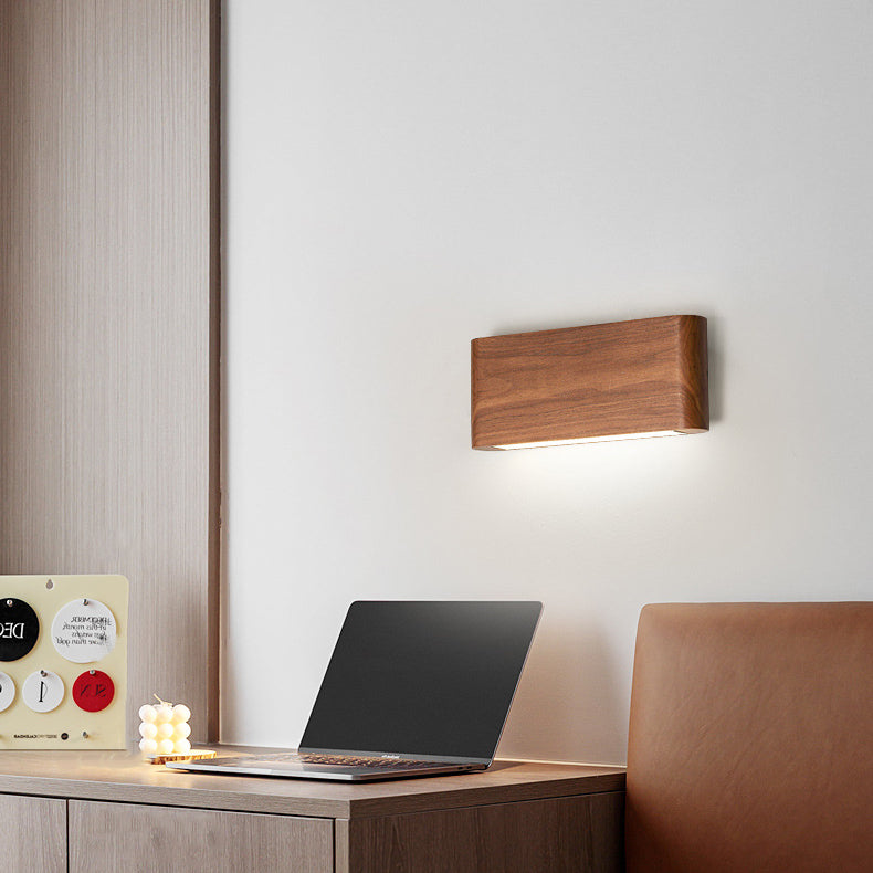 Applique murale LED moderne minimaliste rectangulaire en bois et aluminium pour chambre à coucher 