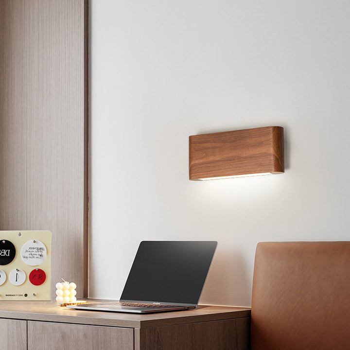 Applique murale LED moderne minimaliste rectangulaire en bois et aluminium pour chambre à coucher 