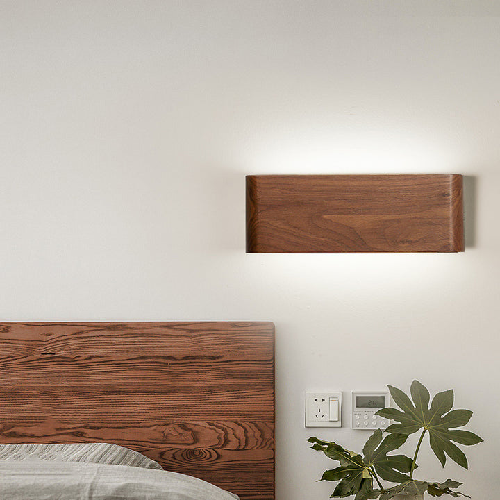 Applique murale LED moderne minimaliste rectangulaire en bois et aluminium pour chambre à coucher 
