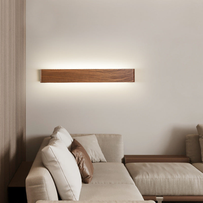 Applique murale LED moderne minimaliste rectangulaire en bois et aluminium pour chambre à coucher 