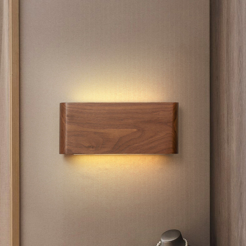 Applique murale LED moderne minimaliste rectangulaire en bois et aluminium pour chambre à coucher 