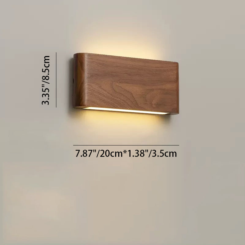 Applique murale LED moderne minimaliste rectangulaire en bois et aluminium pour chambre à coucher 