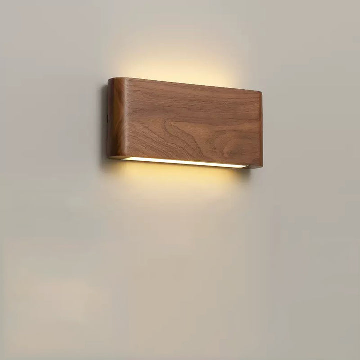 Applique murale LED moderne minimaliste rectangulaire en bois et aluminium pour chambre à coucher 