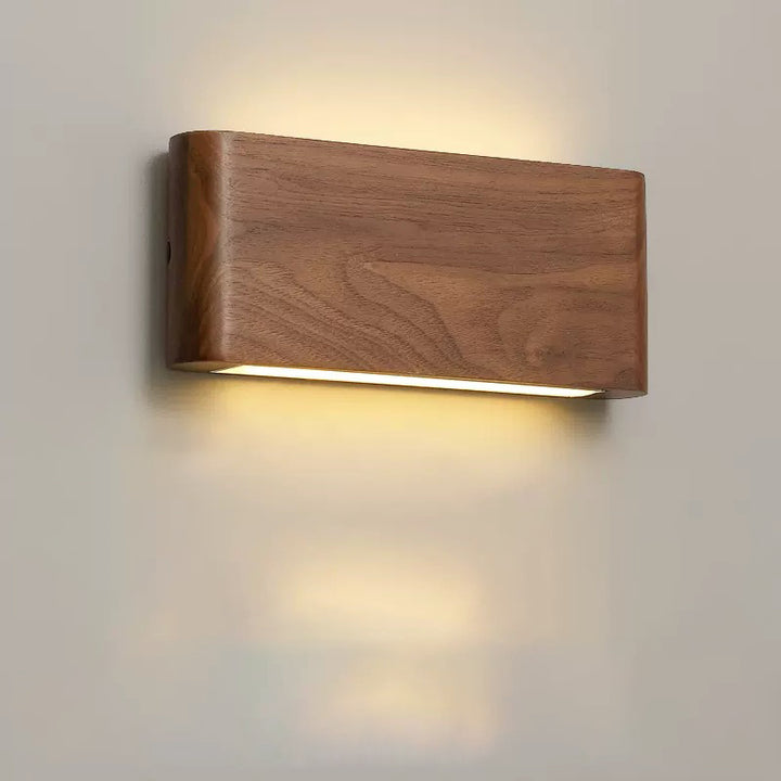 Applique murale LED moderne minimaliste rectangulaire en bois et aluminium pour chambre à coucher 