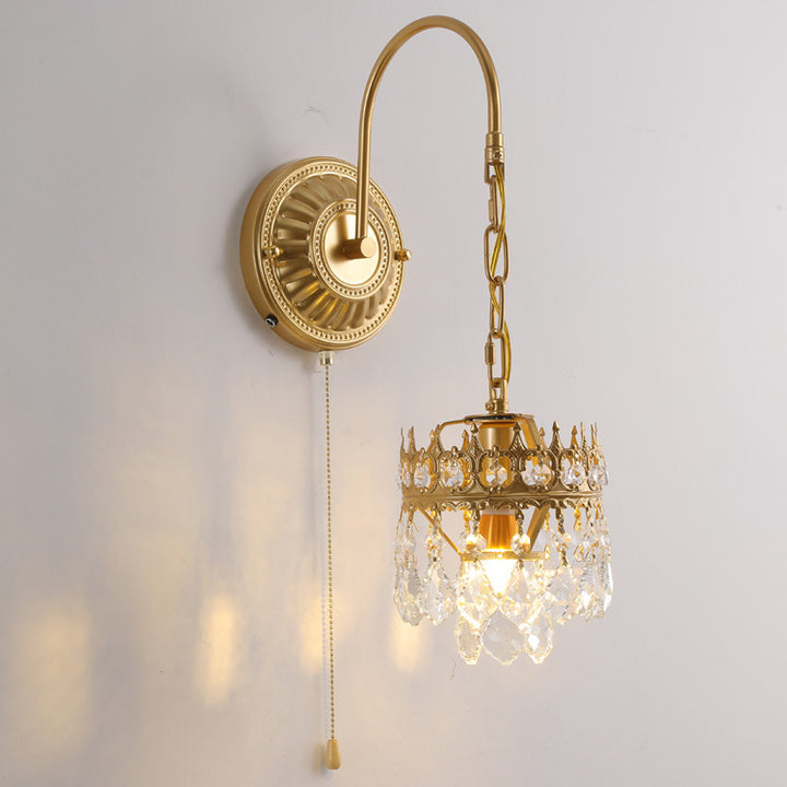 Applique murale en fer et cristal à couronne ronde traditionnelle française à 1 lumière pour salon 