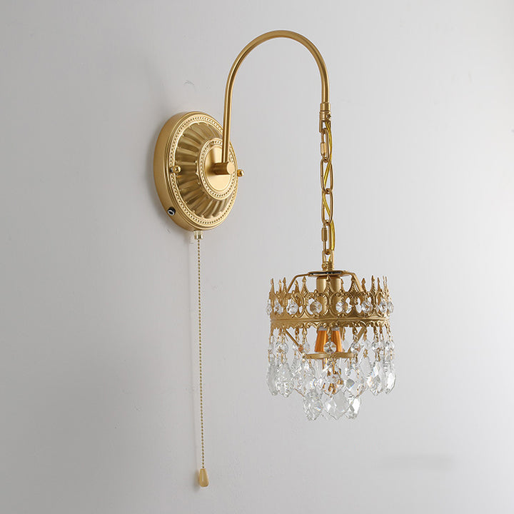 Applique murale en fer et cristal à couronne ronde traditionnelle française à 1 lumière pour salon 