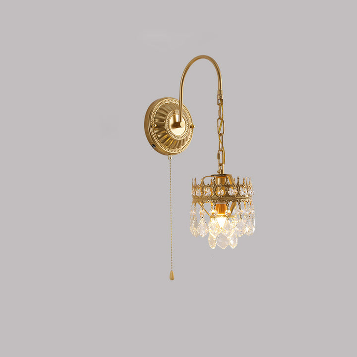 Applique murale en fer et cristal à couronne ronde traditionnelle française à 1 lumière pour salon 