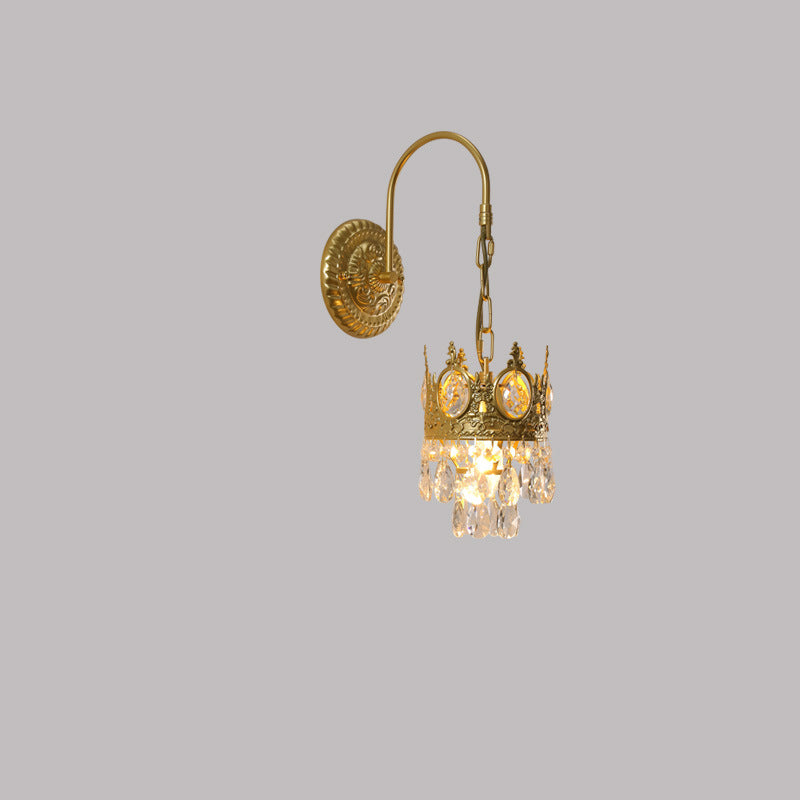 Applique murale en fer et cristal à couronne ronde traditionnelle française à 1 lumière pour salon 