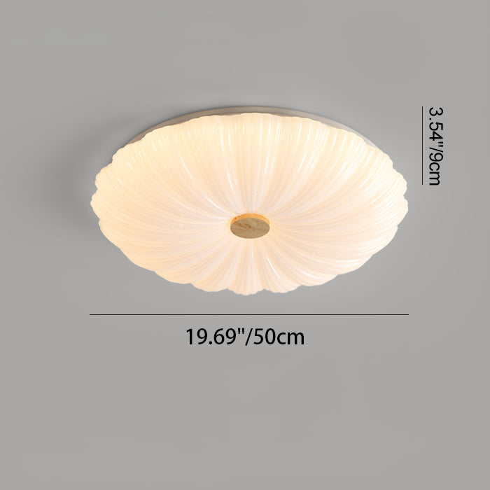 Modern Minimalist Round Flower Stripe Acrylic Shade Wood LED Flush Mount Ceiling Light For Bedroom