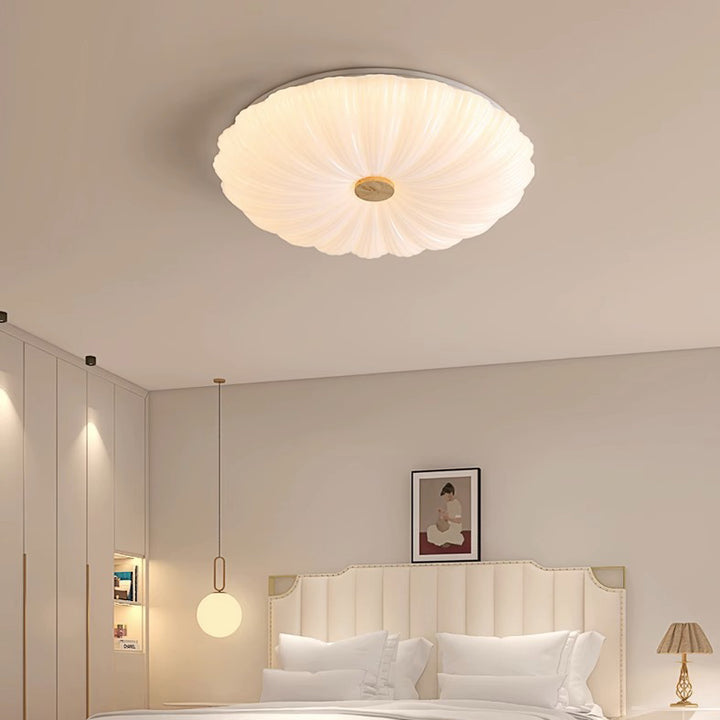 Plafonnier LED en bois avec abat-jour en acrylique rayé de fleurs rondes minimalistes modernes pour chambre 