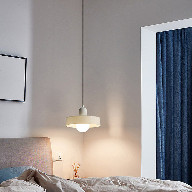 Lámpara colgante de 1 luz con pantalla de vidrio y forma de tapa de olla redonda nórdica contemporánea para dormitorio 