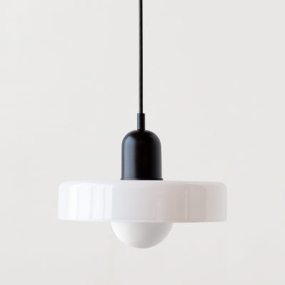 Lámpara colgante de 1 luz con pantalla de vidrio y forma de tapa de olla redonda nórdica contemporánea para dormitorio 