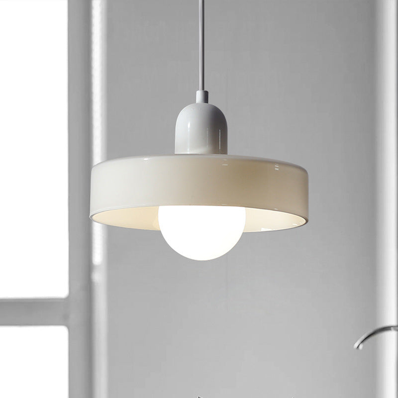 Lámpara colgante de 1 luz con pantalla de vidrio y forma de tapa de olla redonda nórdica contemporánea para dormitorio 