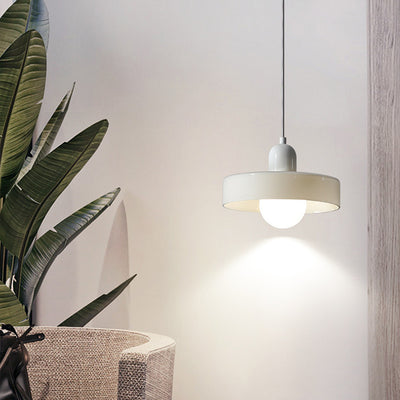 Lámpara colgante de 1 luz con pantalla de vidrio y forma de tapa de olla redonda nórdica contemporánea para dormitorio 