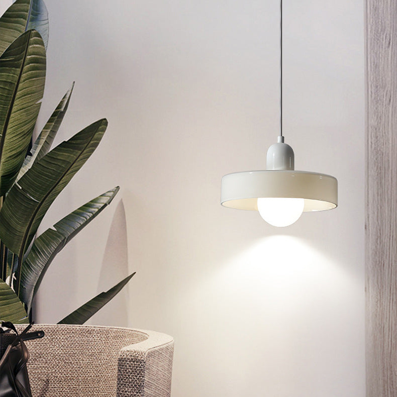 Lámpara colgante de 1 luz con pantalla de vidrio y forma de tapa de olla redonda nórdica contemporánea para dormitorio 