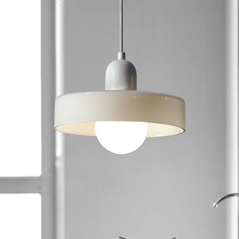Lámpara colgante de 1 luz con pantalla de vidrio y forma de tapa de olla redonda nórdica contemporánea para dormitorio 