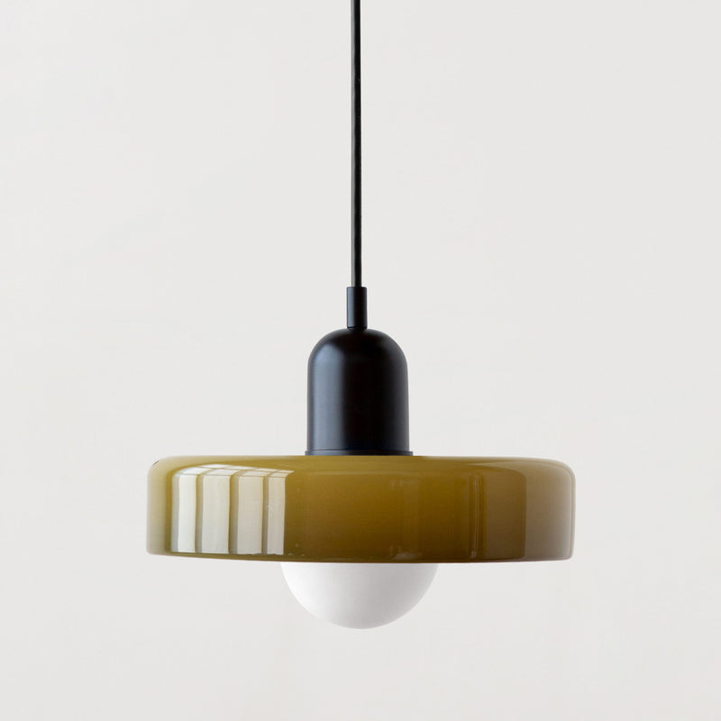 Lámpara colgante de 1 luz con pantalla de vidrio y forma de tapa de olla redonda nórdica contemporánea para dormitorio 