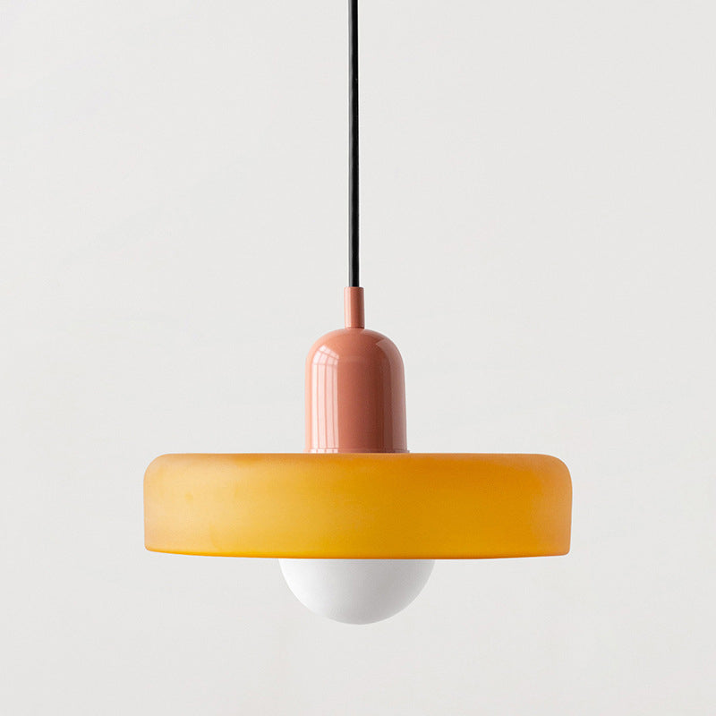 Lámpara colgante de 1 luz con pantalla de vidrio y forma de tapa de olla redonda nórdica contemporánea para dormitorio 