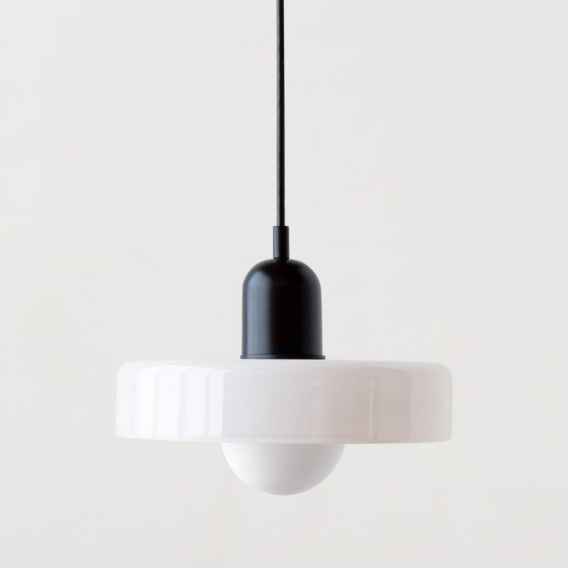 Lámpara colgante de 1 luz con pantalla de vidrio y forma de tapa de olla redonda nórdica contemporánea para dormitorio 